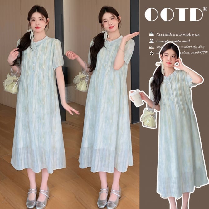 Mint Green Mambo Tie-Dye Design Maternity Dress
