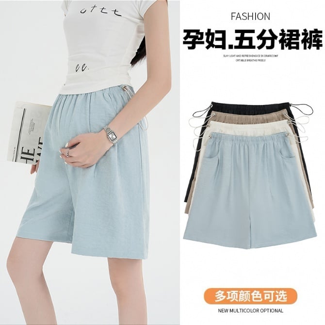 Maternity shorts for outdoor wear without belly support, knee-length