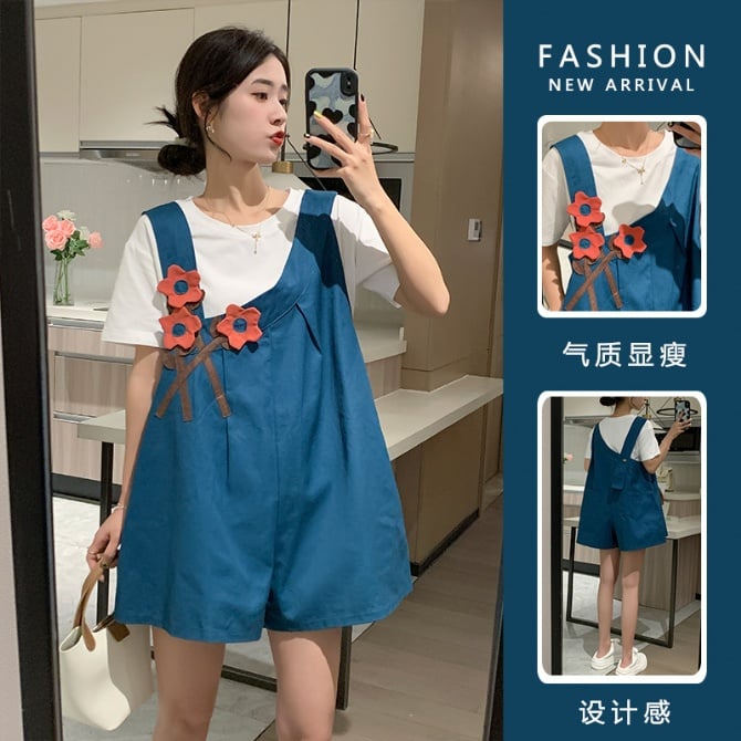 Pregnant women's T-shirt top and overalls two-piece set