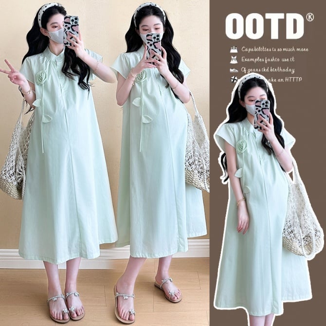 Maternity modern Chinese-style green modified cheongsam