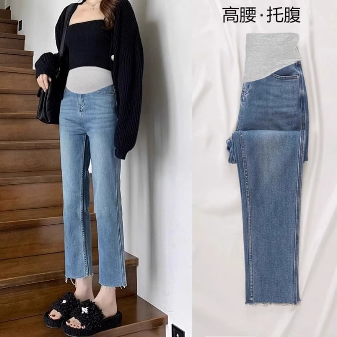 Spring and autumn cropped maternity jeans