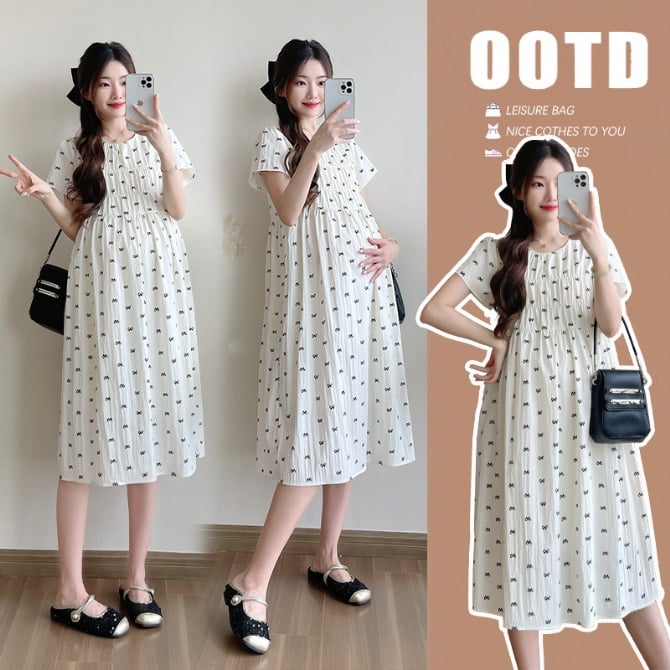 Loose Fit Short Sleeve Dress, Plus Size Fresh Style Maternity Dress