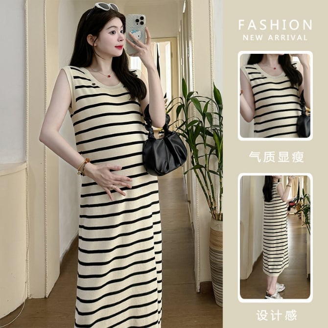 Classic striped maternity tank dress