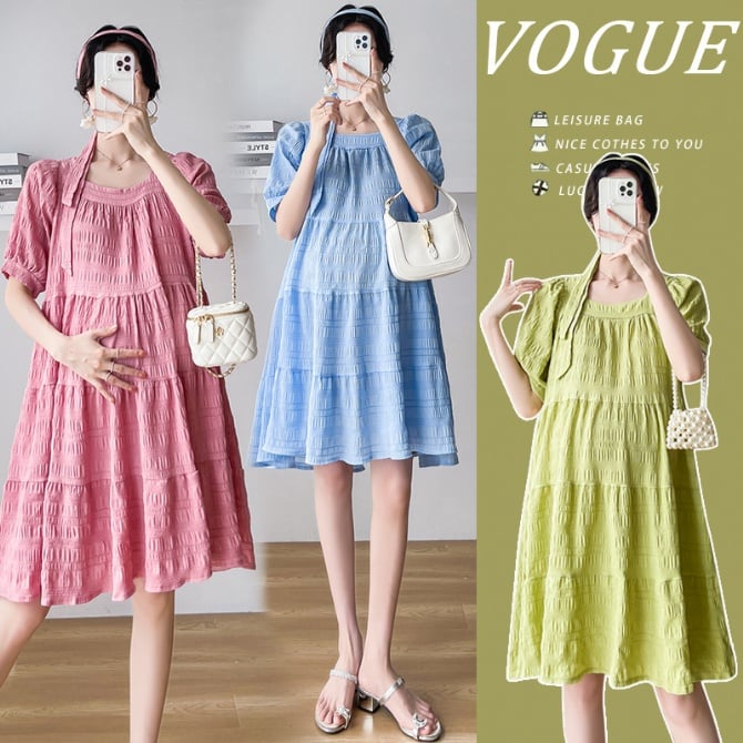New Summer Korean-Style Loose Maternity Dress - Original Fabric + Free Belt"
