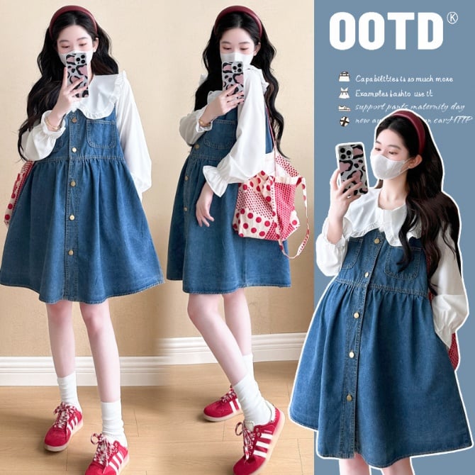 Maternity Autumn Outfit: Denim Vest Dress Set