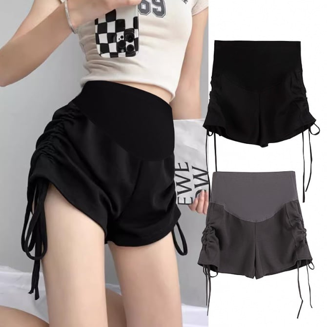 Drawstring Ruched Wide-Leg Maternity Shorts