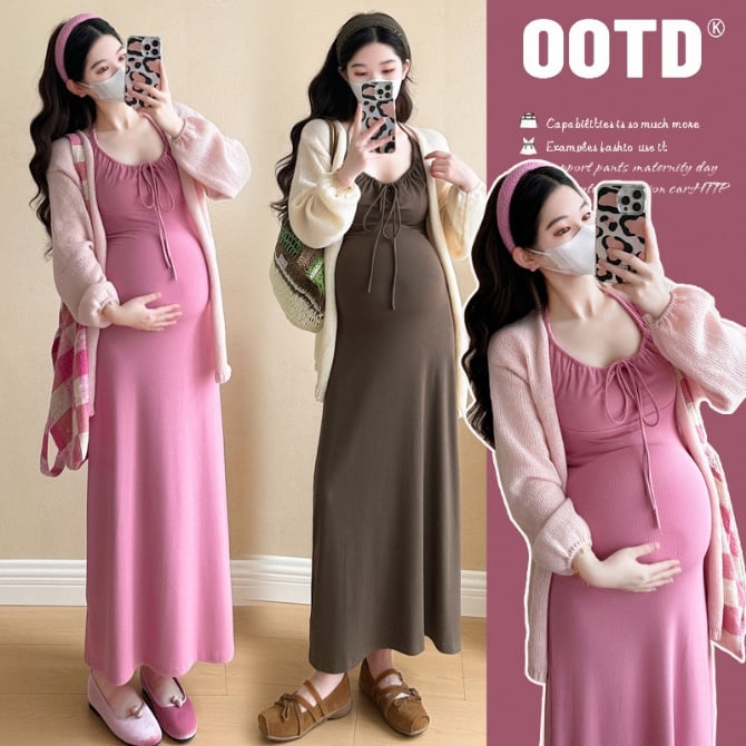 Maternity Knit Sun-Protective Long-Sleeve Top + Versatile Cami Dress