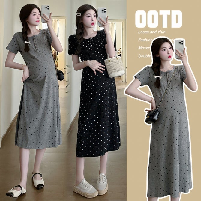 Polka Dot Midi Maternity Dress