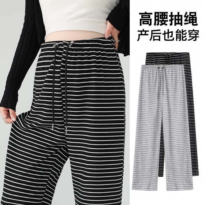 Maternity striped wide-leg pants suitable for postpartum wear