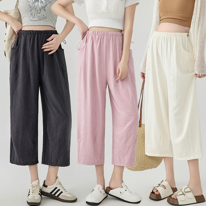 Maternity Lightweight Breathable Casual Loose-Fit Slimming 3/4 Pants
