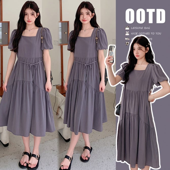 Maternity Gray Short-Sleeve Tea Break Dress