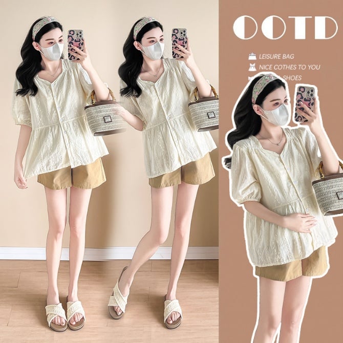 Summer Korean Maternity Loose-Fit Stylish Set – Slimming & Youthful Blouse