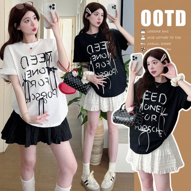 Maternity Two-Piece Set - High-Waisted Lace-Trim Belly Support Shorts & Casual Short-Sleeve T-Shirt