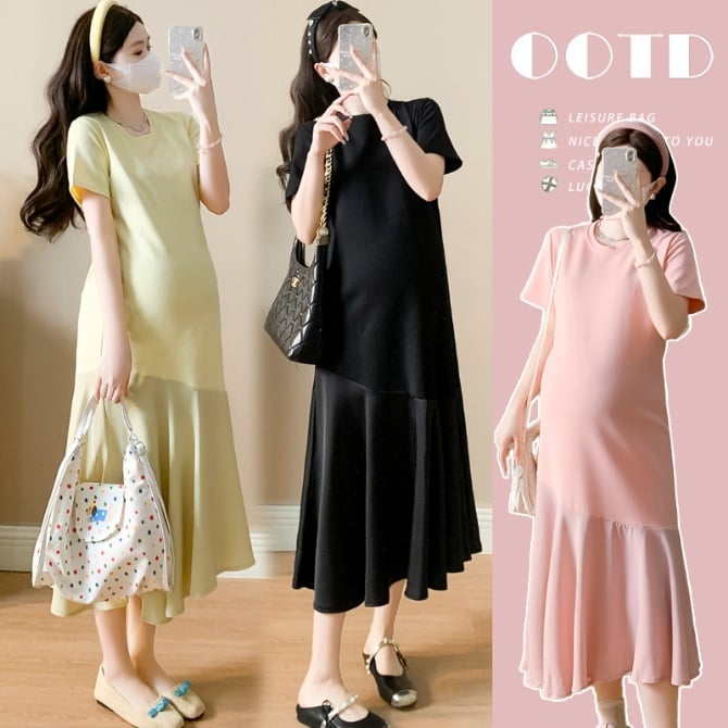 Maternity Summer Dress  New Loose Fit Slimming T-Shirt Mermaid Plus Size Long Dress
