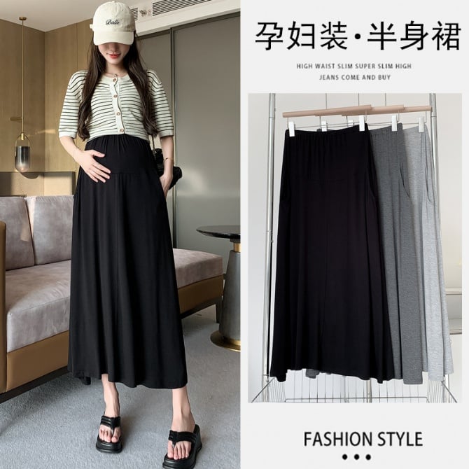 Modal Over-Belly Maternity Skirt – Loose Fit Plus Size Casual Summer A-Line Skirt