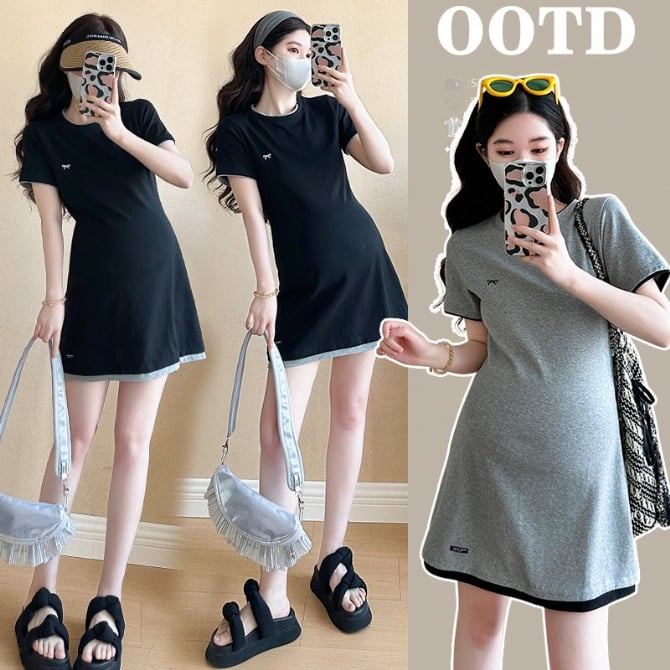 Maternity T-Shirt Dress – Petite Fit, Hot Mama Style, Bodycon Knit Mini Dress for Summer