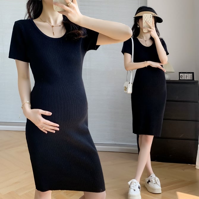 Slim-Fit Summer Maternity Knit Dress – Lightweight & Stretchy, Stylish Everyday Wear"