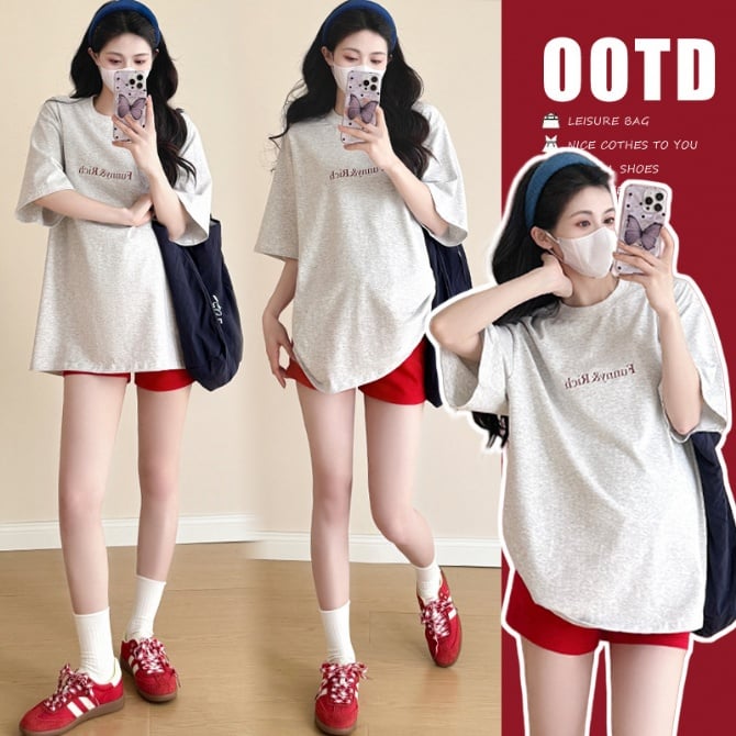 Chic Maternity T-Shirt and Shorts Set for Petite Moms-to-Be
