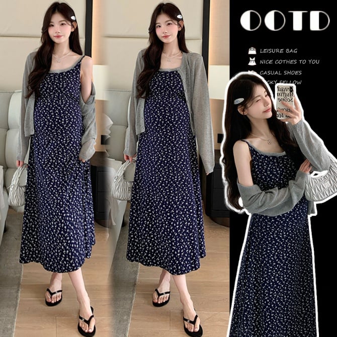 Maternity Floral Sleeveless Dress for Women