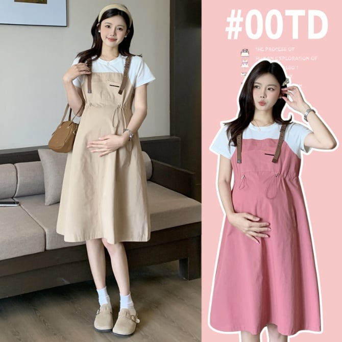 Chic Maternity Faux Two-Piece Dress – Short Sleeve One-Piece Outfit