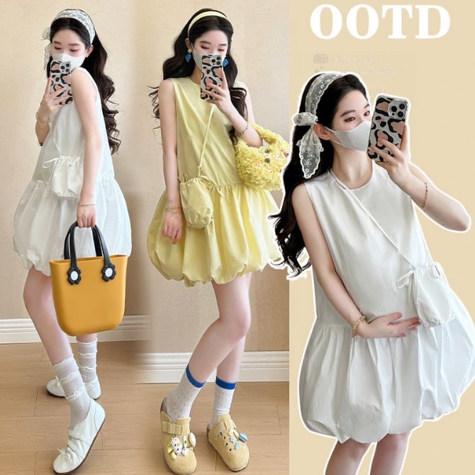 Maternity Sleeveless Summer Dress – Stylish Bubble Hem Design