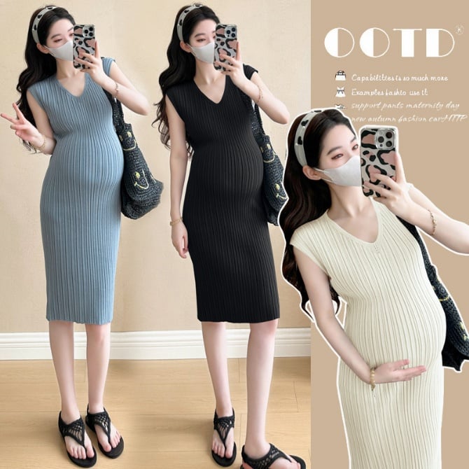Maternity V-Neck Bodycon Dress