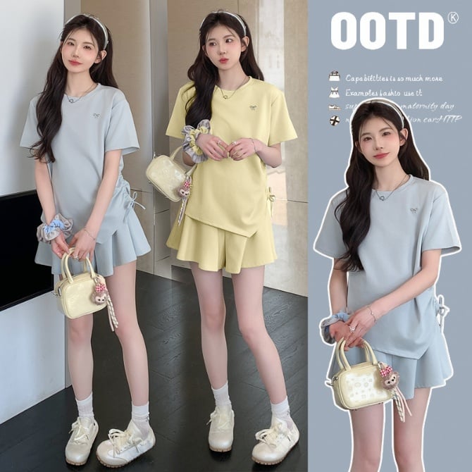 Sweet Maternity Set – Comfy Tee & Stylish Skirt for a Casual Trendy Look"