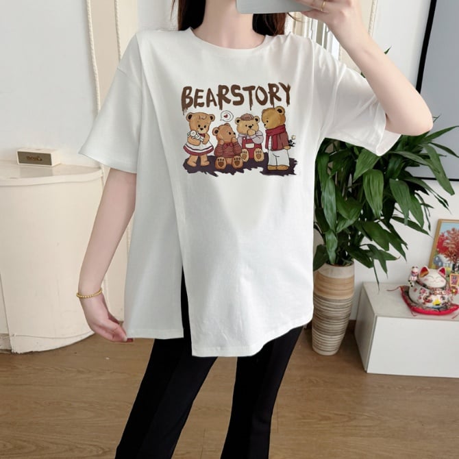 Maternity Casual Loose Cartoon Split Hem Top