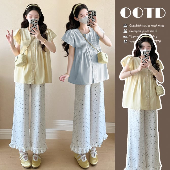 Korean Summer Smocked Embroidered Petal Sleeve Top