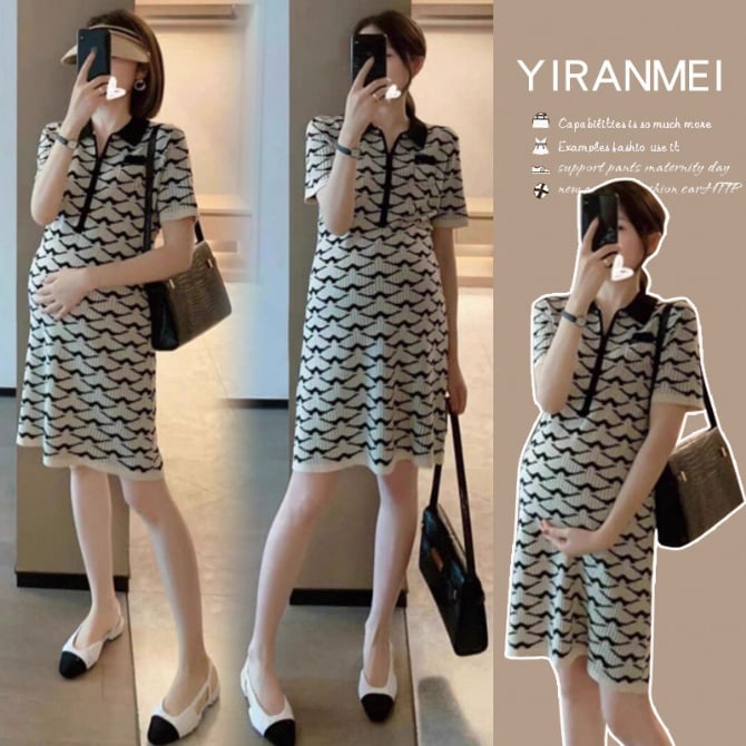 Chic Maternity Knit Dress with Polo Collar