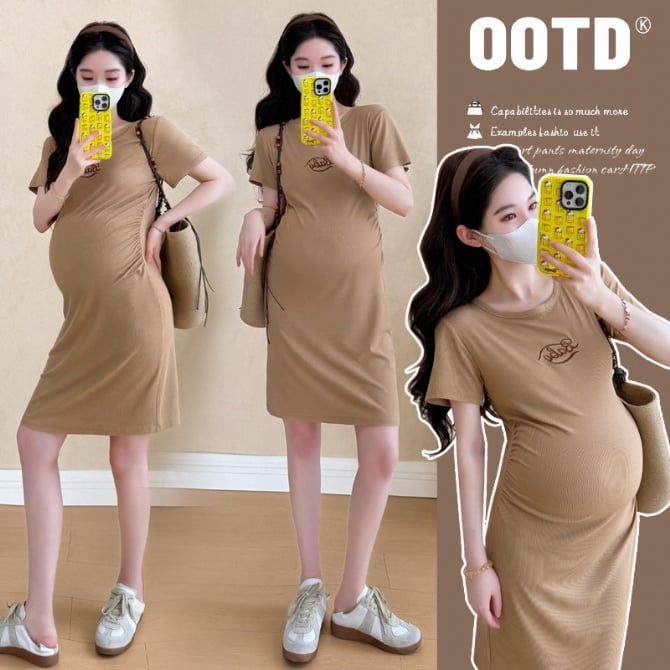 Embroidered Letter Maternity Bodycon Dress
