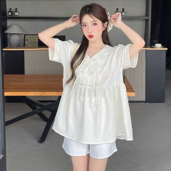 Chinese Style Maternity Set – Short Sleeve Top + Belly Support Shorts