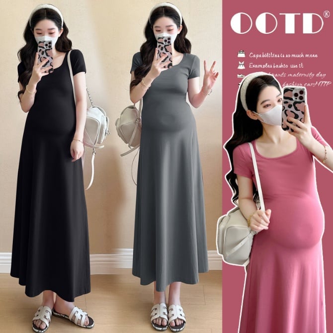Korean Style Flowy Maternity Dress – Slimming & Elegant