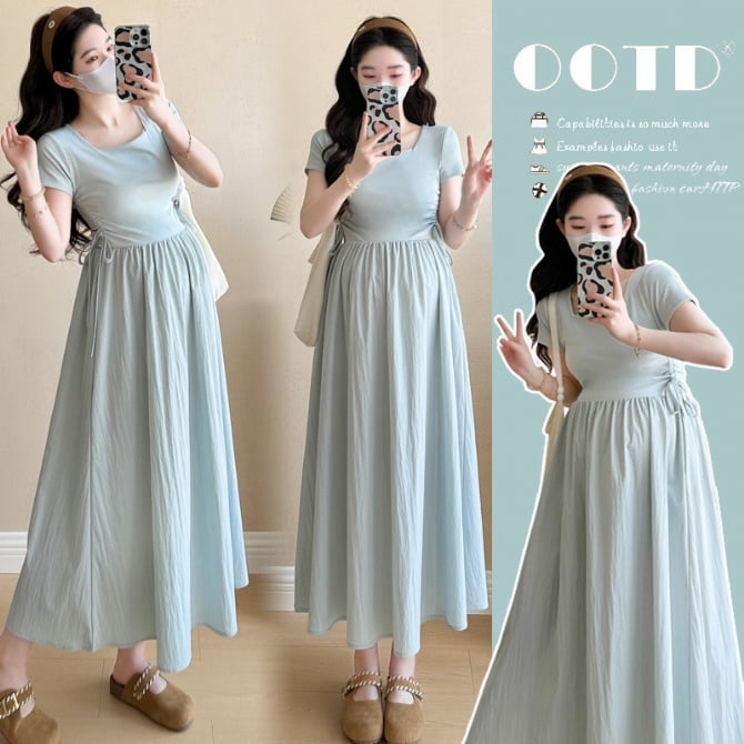 Elegant Short-Sleeve Maternity Dress