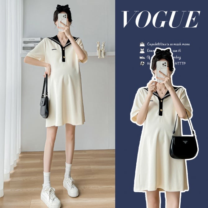 Maternity Navy Collar Dress