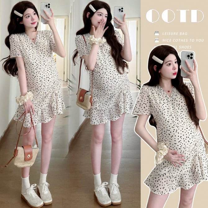 Maternity Short Sleeve Floral Mermaid Dress