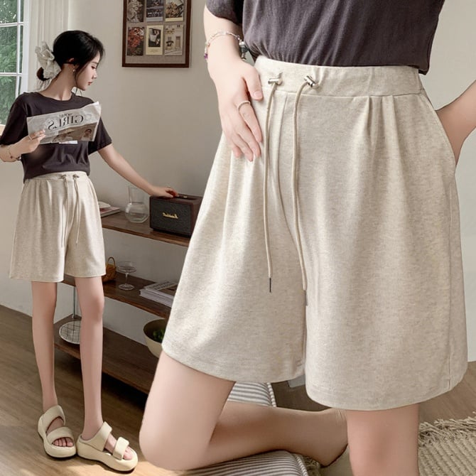 Maternity Knit Drawstring Shorts – No Belly Panel, Loose Fit, Mid-Thigh Length