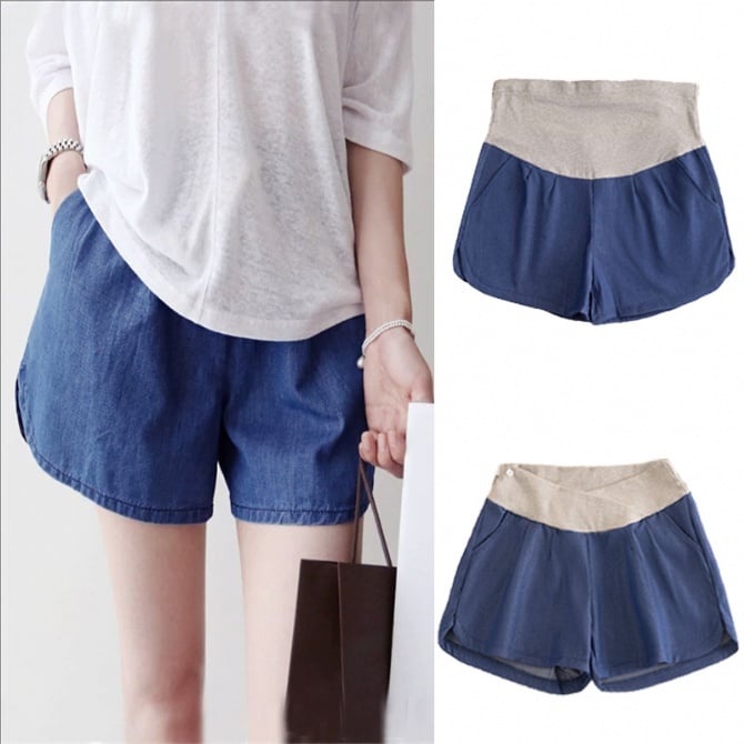 Maternity Wide-Leg Tencel Denim Shorts for Summer Wear