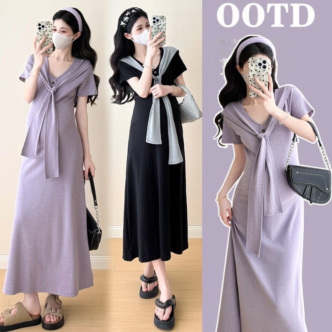 Knit Maternity Midi Dress Set