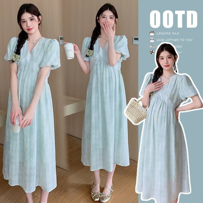 Tie-Dye V-Neck Maternity Dress