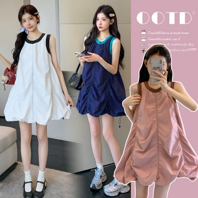 Colorblock Sleeveless Maternity Dress