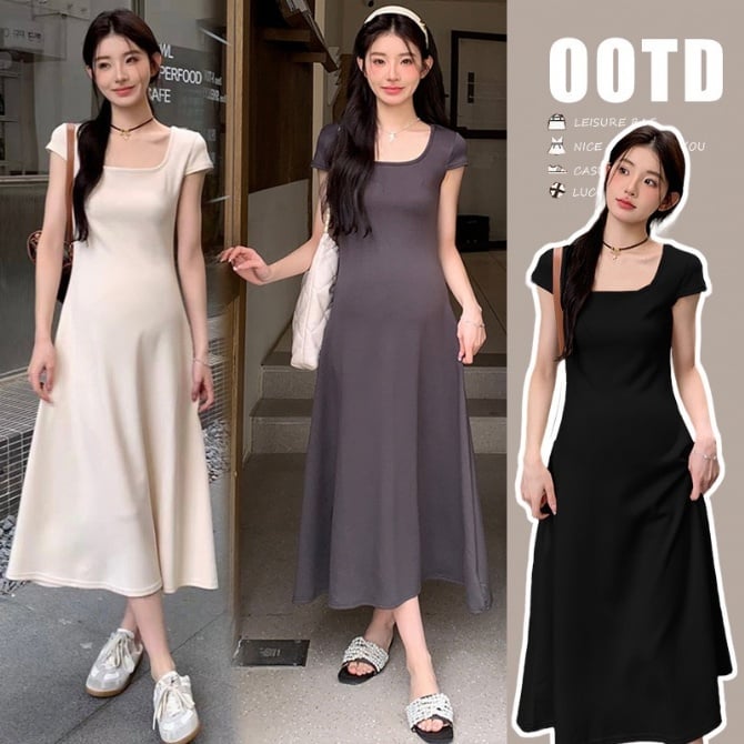 Maternity Summer Dress – Short Sleeve Cotton T-Shirt Style, French Chic Slimming Design