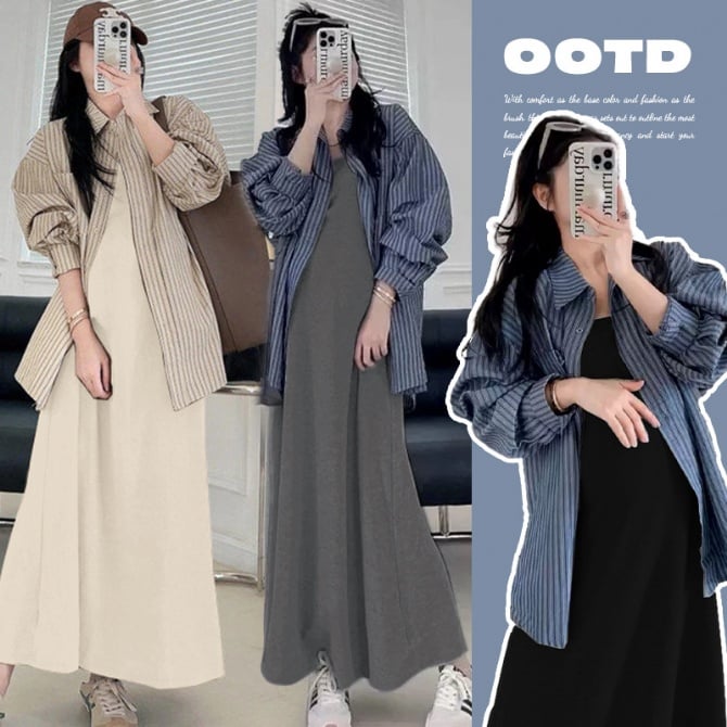 French-Style Maternity Vest Dress Set