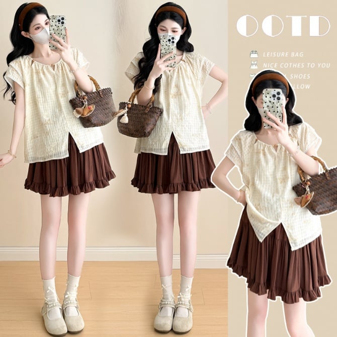 Maternity Lace Trim Blouse & Pants Set