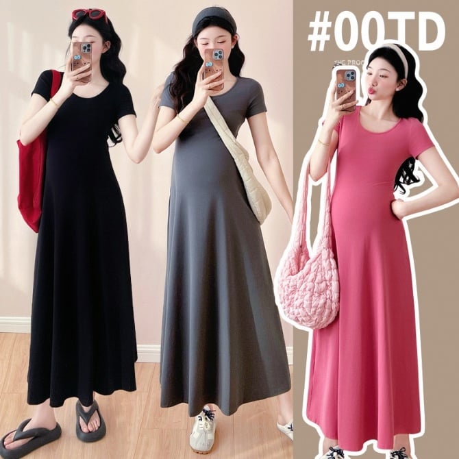 Maternity Pure Cotton Mid-Length Short Sleeve Knit Dress