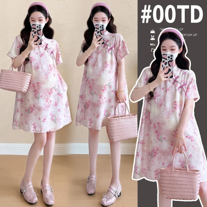 Maternity Dress – New Chinese Style Ramie Qipao Dress for Petite Moms