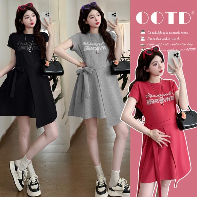 Maternity Summer Casual Tie Letter Dress