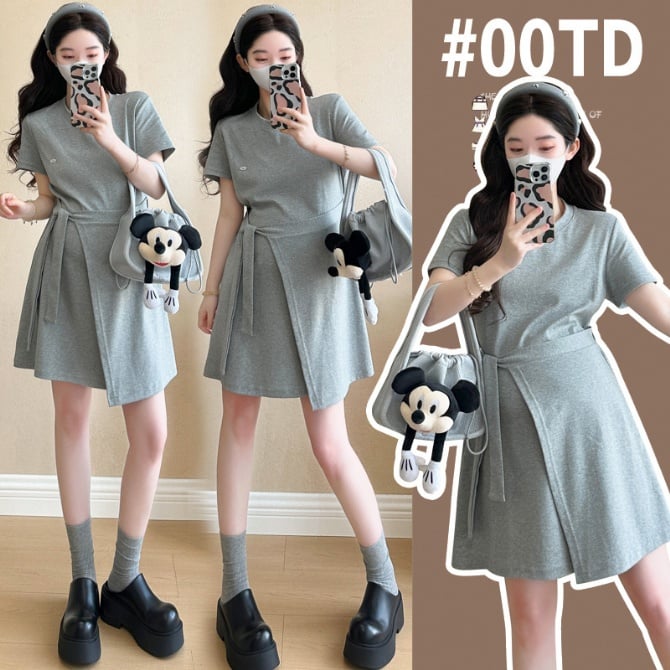 Maternity Summer French Style Grey Strap Dress