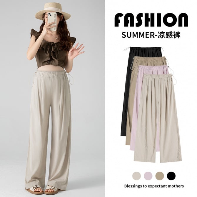Maternity Ice Silk Wide-Leg Pants Summer Thin Sun-Protective Long Pants