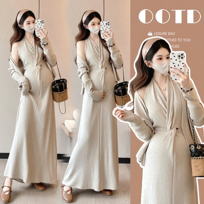 Maternity Knit Dress Set Autumn New